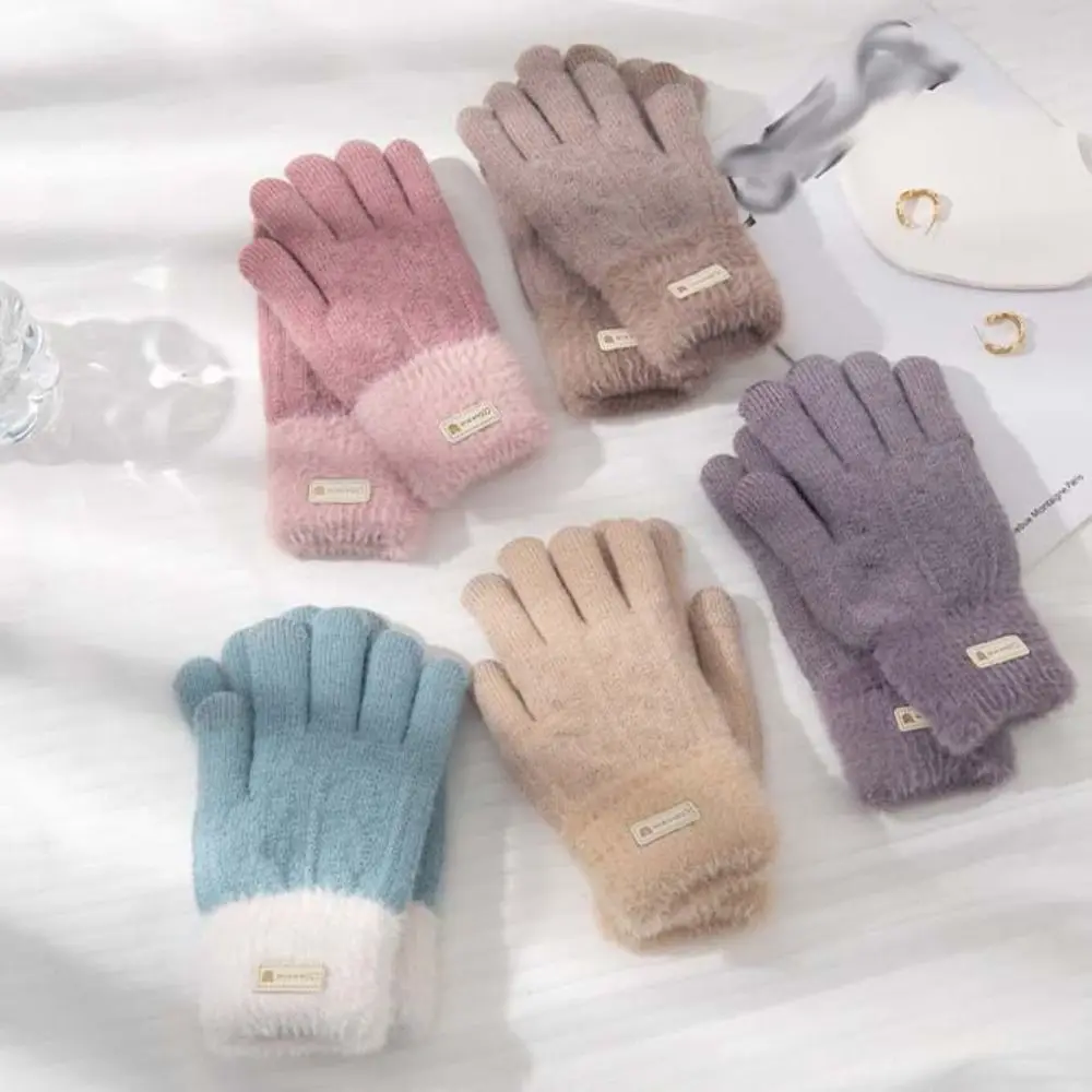 

Touch Screen Plush Knitting Gloves Five Finger Korean Style Full Finger Mittens Full Finger Mittens Cycling Gloves