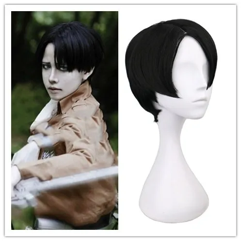 

Anime Attack on Titan Levi Cosplay Wigs Short Straight Men Boys Hair Short Black Man Wigs Coustume Party