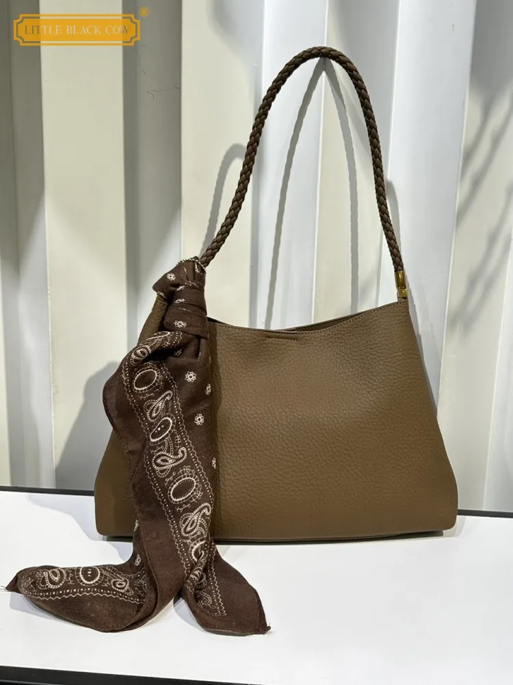 

Fashion Women Office Buckle Solid Color PU Leather Bucket Single Vintage Designer Ladies Elegant Shoulder Underarm Tote Handbag