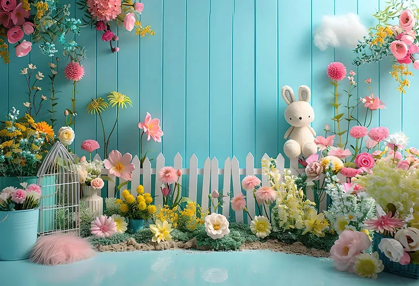 Mehofond Photography Background Blue Room Flowers Fence Garden Kids Adult Birthday Party Portrait Decor Backdrop Photo Studio