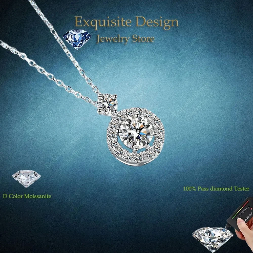 

Модные обручальные платиновые ожерелья PT950 для женщин, свадебные круглые кулоны 1,3 карата с муассанитом и бриллиантами для девочек, подарок на день рождения для дочери