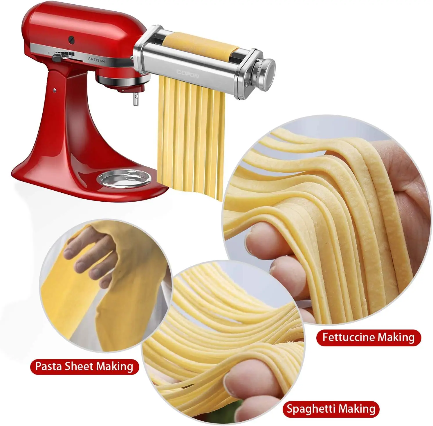 Przystawka do makaronu do miksera KitchenAid, wałek do arkuszy makaronu, obcinacz do spaghetti Fettuccine, nierdzewny makaron pasuje do wszystkich KitchenAid Chef