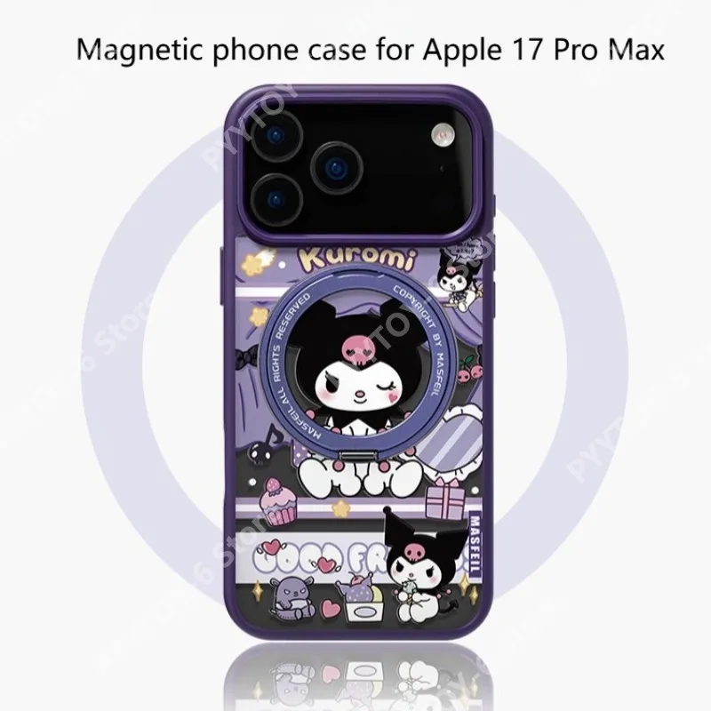 

Sanrio Purple Kuromi Phone Case for Apple 17 Pro Model with Stand Full Package Magnetic Support Point Kit for Apple 15/16/17