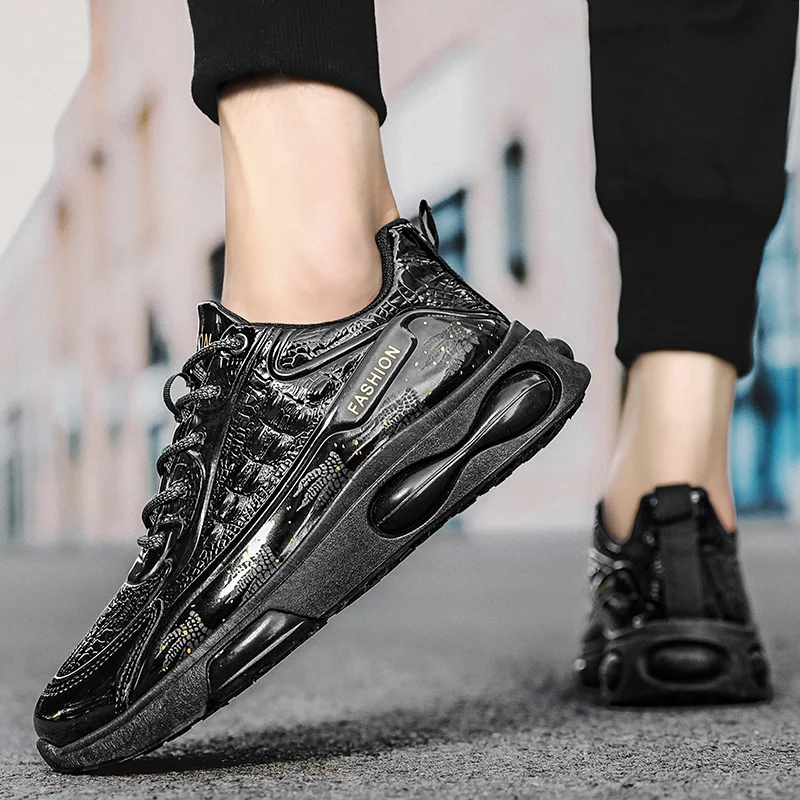2024 Men Fashion Leather Shoes Alligator Lines Sports Shoes Autumn Cushioning Sneakers Men Trendy Casual Jogging Running Shoes
