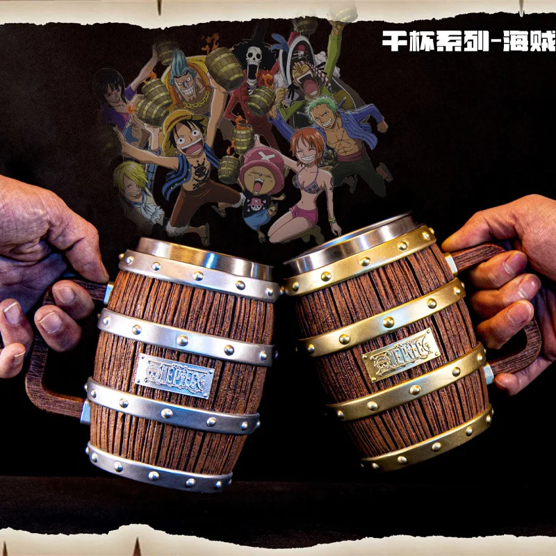 

Кружка для пива PSD Studio One Piece в форме бочки, из нержавеющей стали 304, ручной работы, аниме-дизайн, для домашнего бара, для напитков, с изображением Луффи, Эйса, Сабо, модель для вина и напитков.