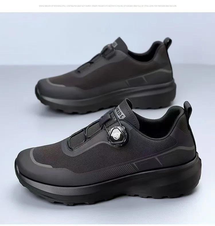 Black Thick Sole with Rotating Button Casual Sneakers for Outdoor Sports Commuting Mens Running Shoes