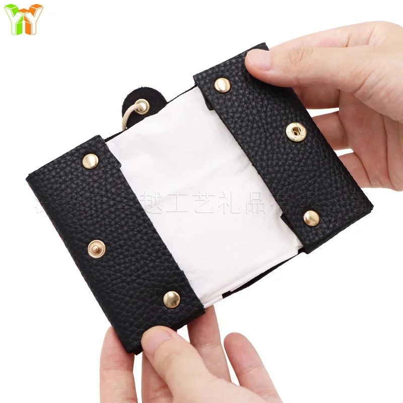 Korean-style fashion mini compact leather tissue bag, outdoor portable leather tissue storage bag