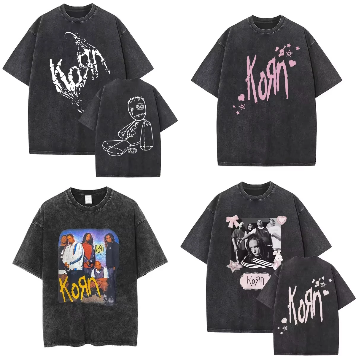 

2025 Korn Follow The Leader 20Th Anniversary Washed T Shirt Metal Gothic Rock Band T Shirts Men Vintage T-shirt Street Wear