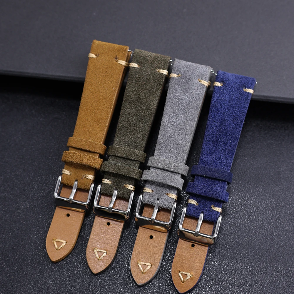 

Suede Leather Watch Strap 20mm 22mm for Seiko Stitching Watchbands Quick Release Accessories Vintage Handmade Strap