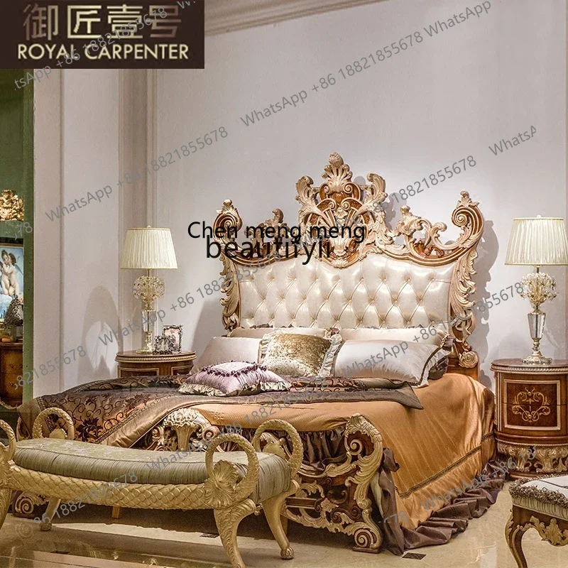 CC182European-style bedroom furniture, solid wood hand-carved large apartment luxury fabric, bedside stool R