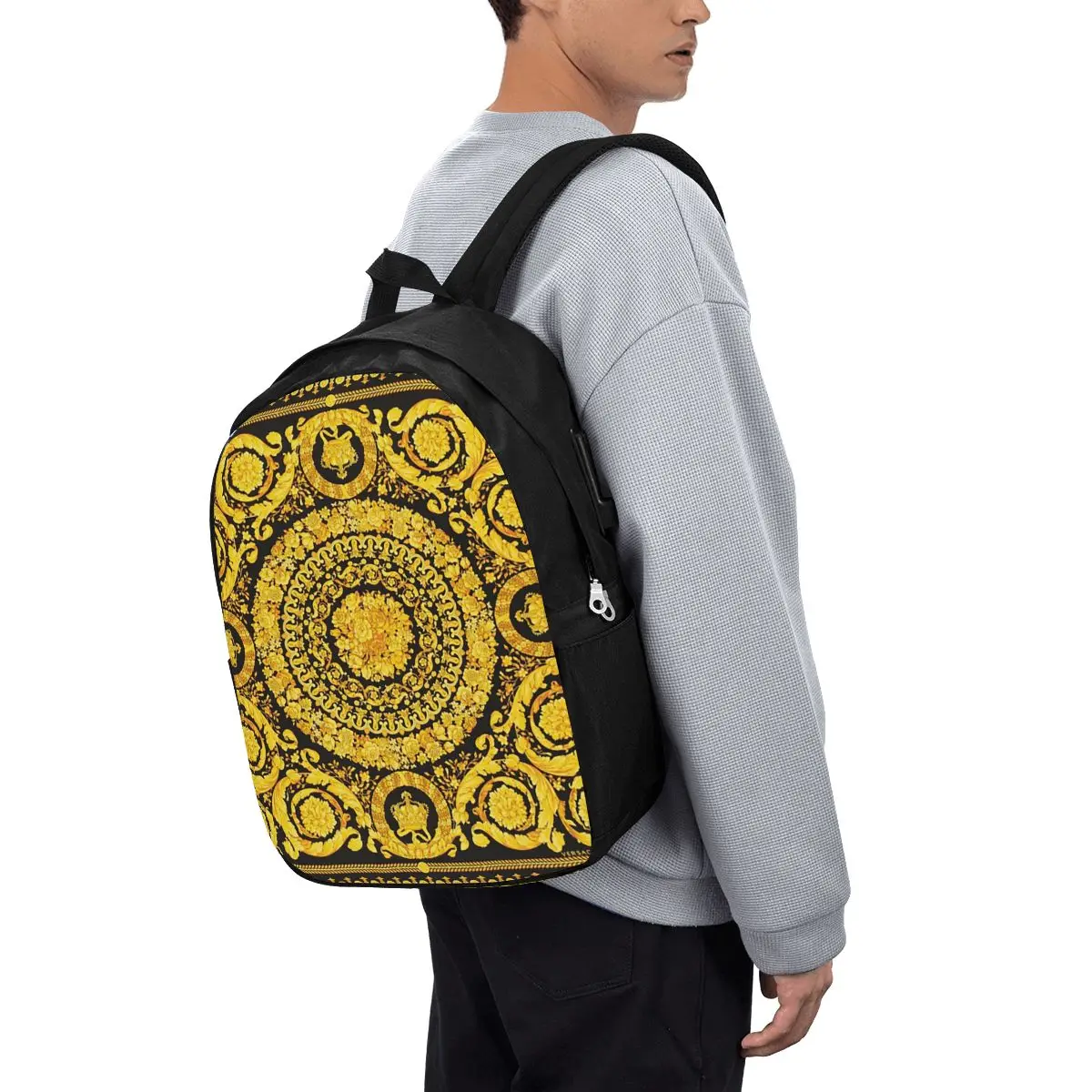 

Decorative Golden Medallion Baroque Backpack Travel Notebook Bag Computer College Student School Bag Laptop Shoulder Bags