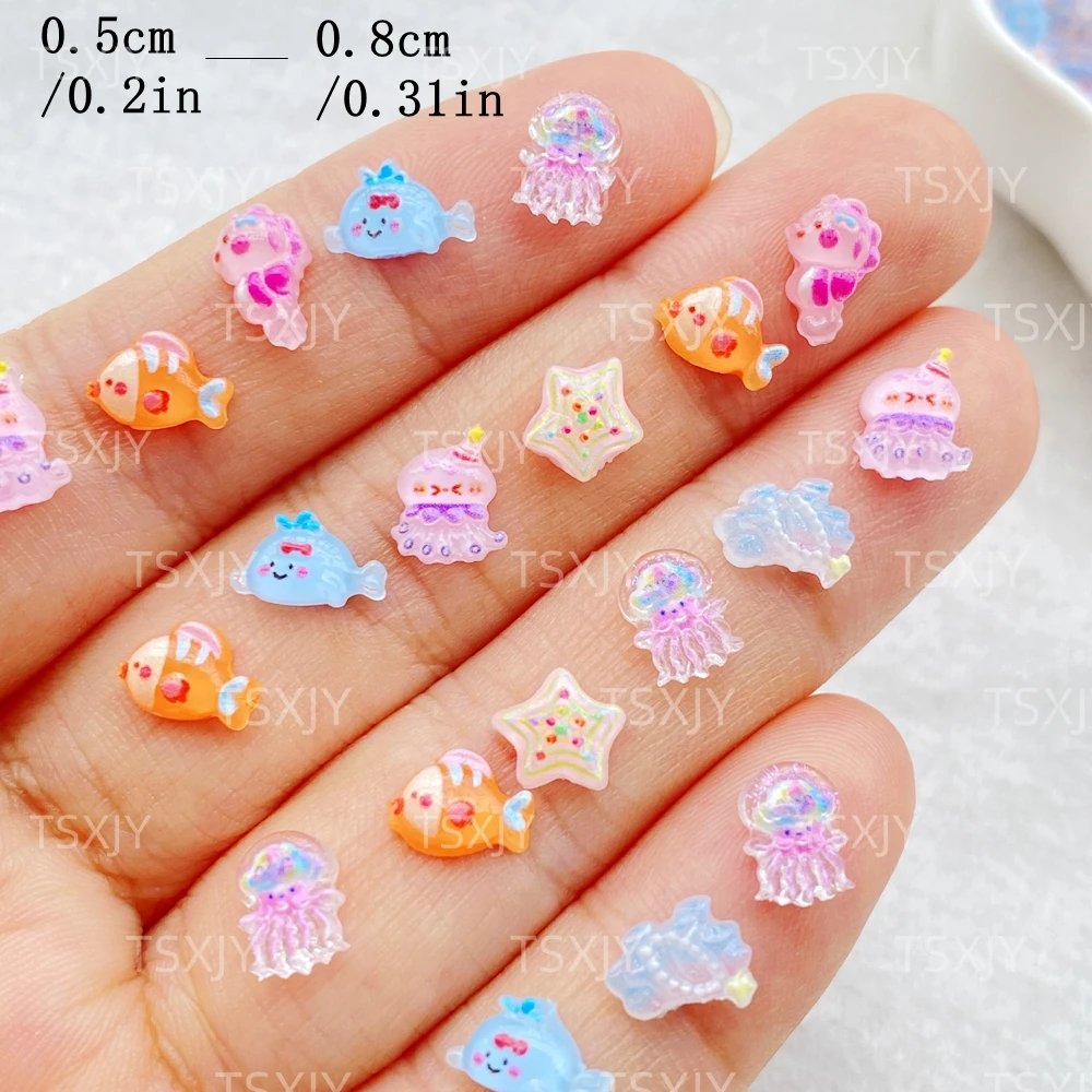 60Pcs New Nail Art Resin Cartoon Ocean Octopus, Whale, Seahorse, Starfish Designer Rhinestones DIY Craft For Nail 3D Decorations