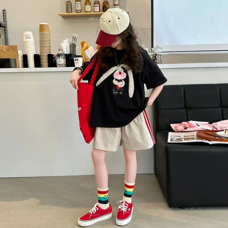 

Летняя футболка для девочек, модный детский топ с коротким рукавом, шикарная рубашка из чистого хлопка, новинка