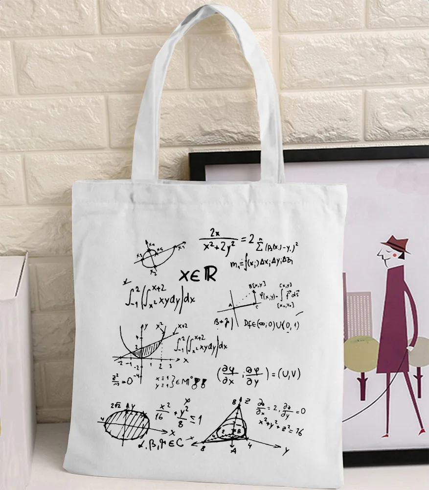 Bolsa de Mano para Matemáticas, Bolsa de Hombro con Fórmulas de Álgebra, Bolsa de Libros de Lona Ecológica para Estudiantes y Amantes de las Matemáticas, Bolso de Mano para Uso Diario, Regalo
