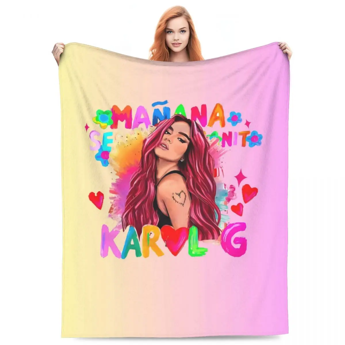 Custom 3D Print Singer Karol G Blankets Comfortable Soft Flannel Sprint Throw Blanket for Sofa Home Bedding
