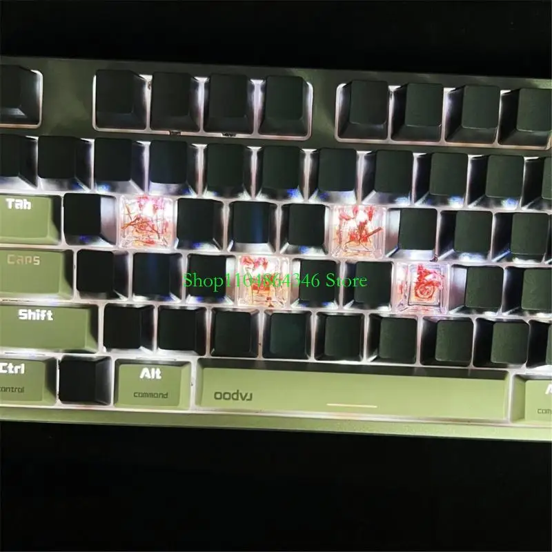 Decorative Resin Epoxy Mechanical Keyboards Keycap With Genuine Flower, Translucents Craftsmanship