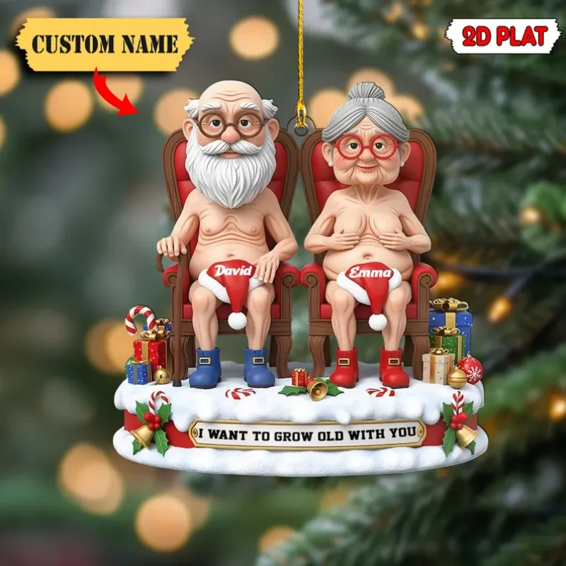 1PC Customized Funny Couple Christmas 2D Flat Ornament, Personalized Santa and Mrs Claus Ornament, Holiday Gift for Husband Wife