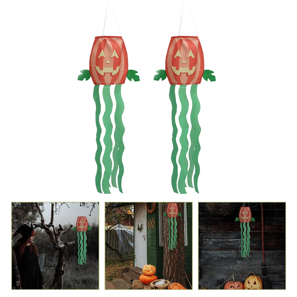 2 Pcs Halloween Streamer Fish Flag Pumpkin Windshield Banner Decor Outdoor Decorative Windsock