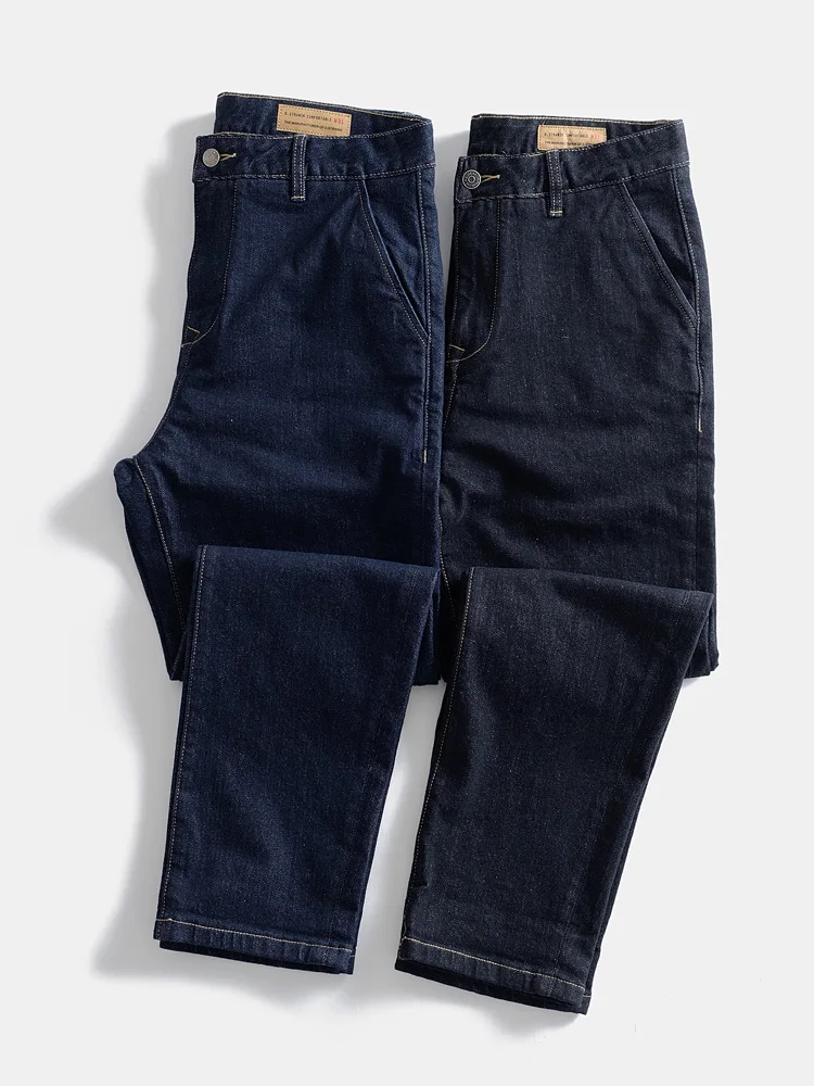 

Мужские джинсы прямого кроя, повседневные, в американском стиле, осенне-зимние, ретро, рабочие брюки, дышащие, из смесового хлопка и полиэстера