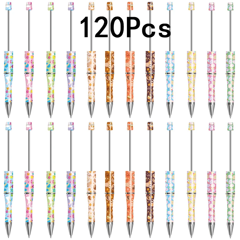 

120Pcs Easter Bunny Clover Bead Pens Bead Ballpoint Pens Black Ink Pens for Kids Gift Students Presents