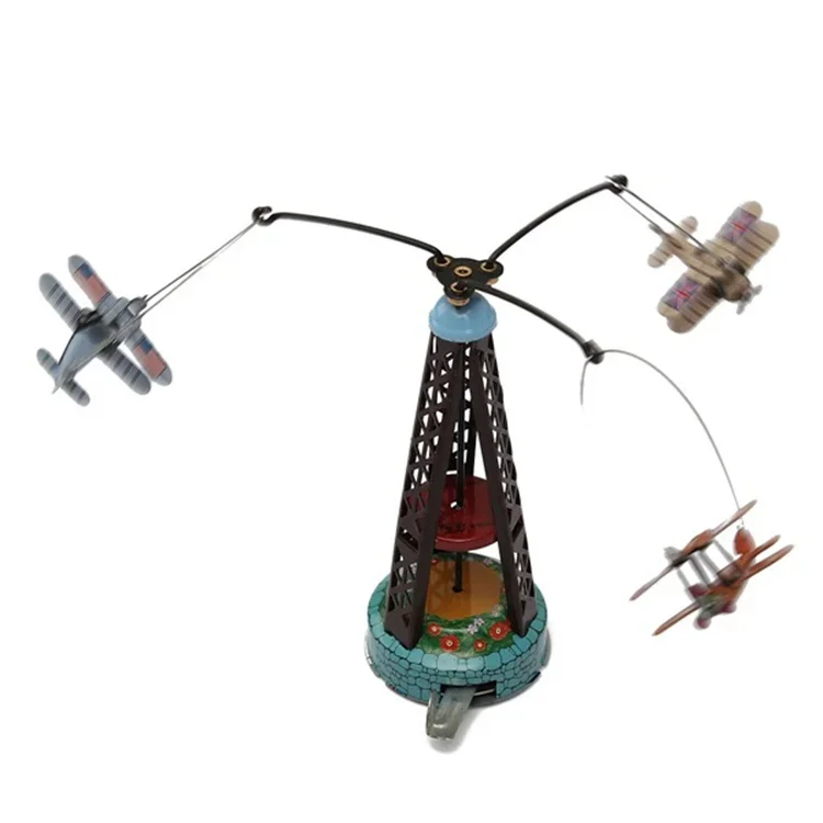 [Funny] Adult Collection Retro Wind up toy Metal Tin Rotate the toy plane Mechanical toy Clockwork toy figures model kids gift