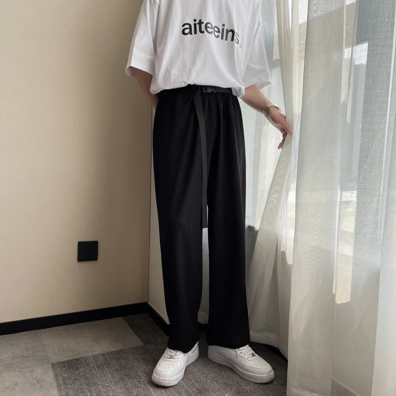 

Ins Sle Ice Silk Casual Pants Men's Summer Thin Straight Loose Wide Leg Drapey Korean Trendy Long Trousers High Waist