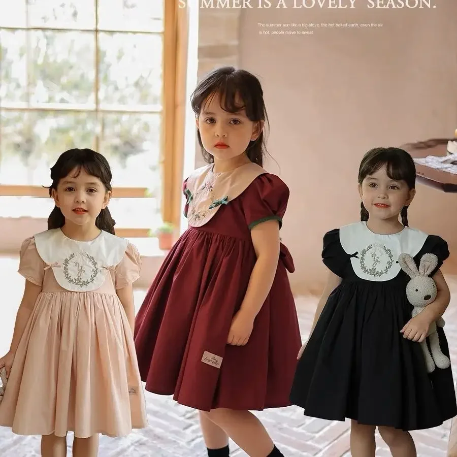 2023 Children Embroidery Dress for Girls Vintage Kids Long Sleeve Emboridered Flowers Dresses Baby Cotton Maxi Frocks Boutique