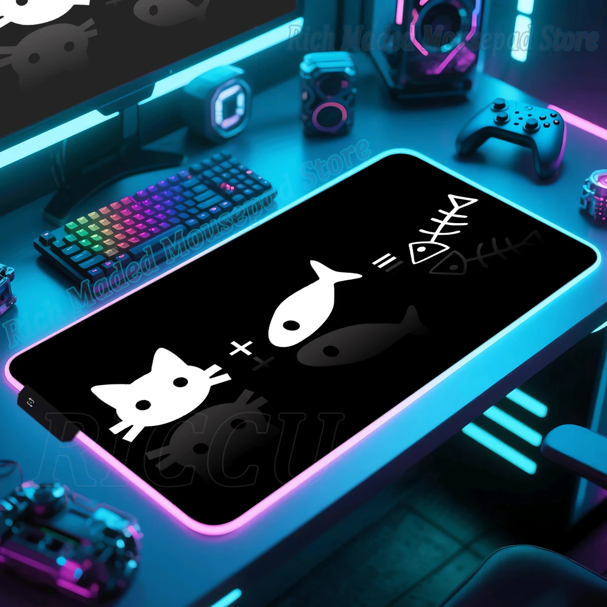 RGB Gamer Mouse Pad Anime Interesting Cat Desk Mat  XXL Gaming Mousepad Home Luminous PC Desktop Protector Mat 90x40 Table Mats