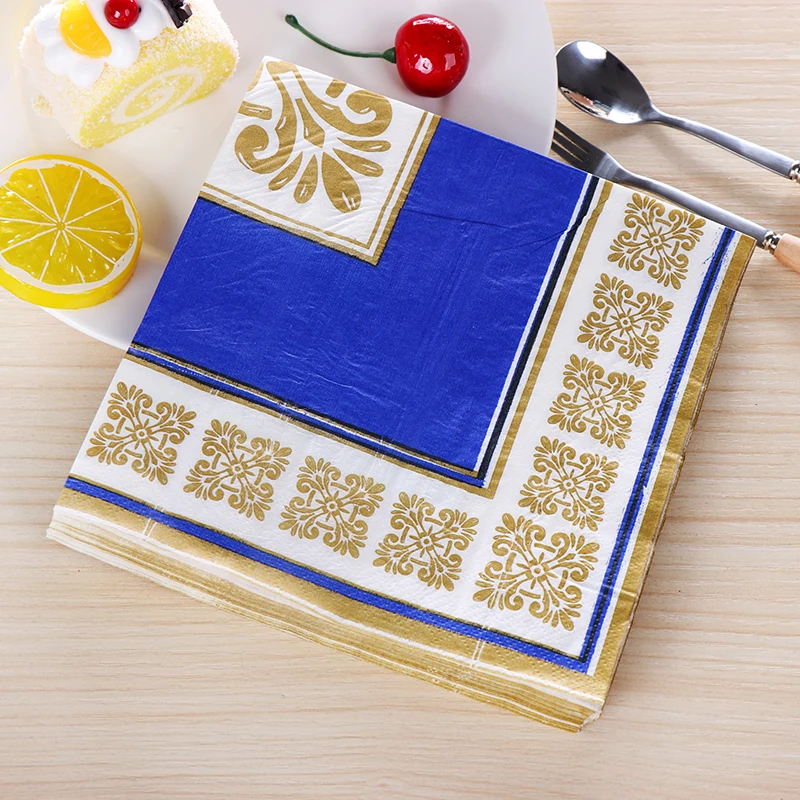 Colorful Printing Napkin Placemat Paper Wine Glass Flower Arrangement Paper Wedding Facial Tissue Party Gold Blue Napkin 20pcs