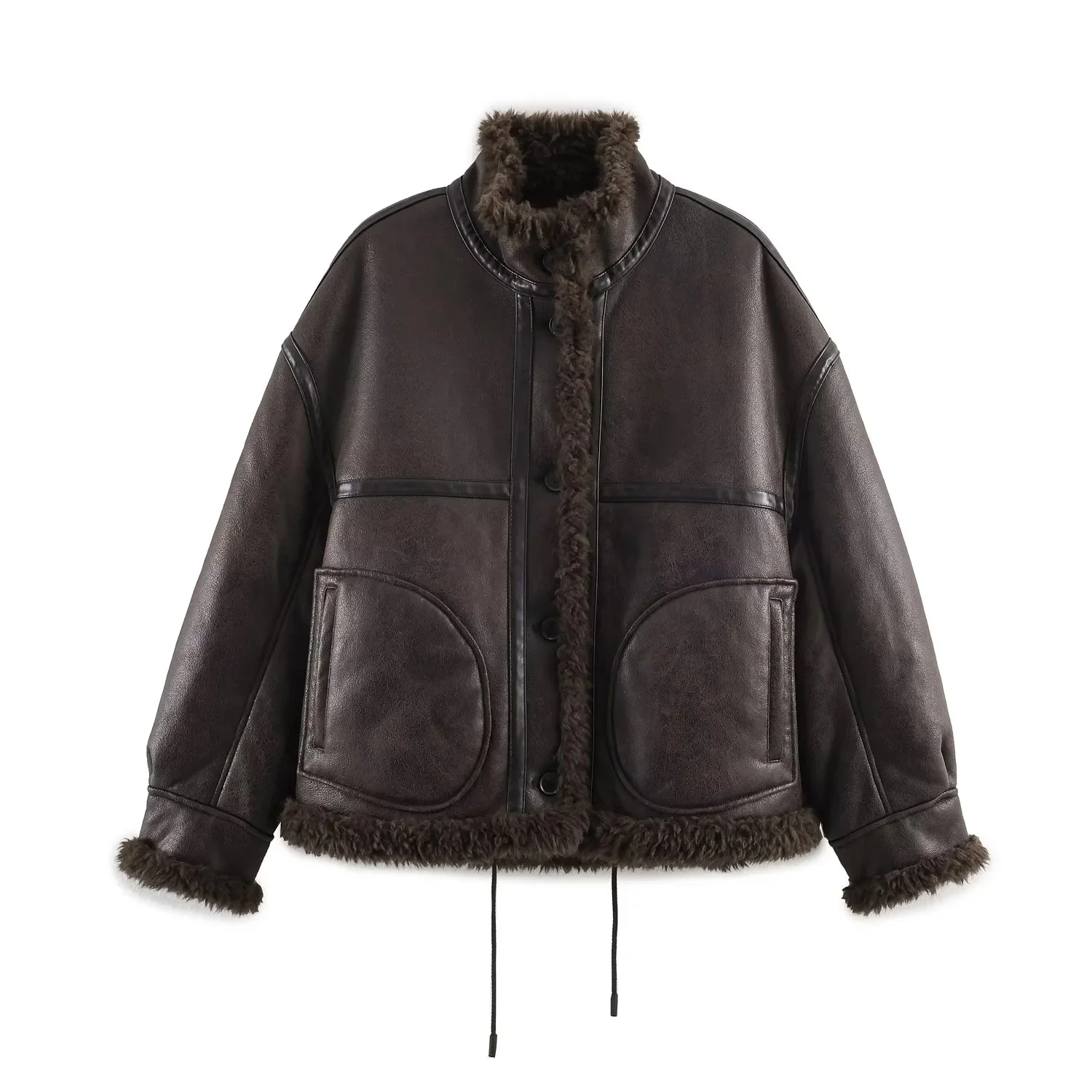 Minimalist Winter New Women's Long Sleeve High Collar Double-Sided Pilot Jacket Outerwear Polyester Fiber 100% Button Closure