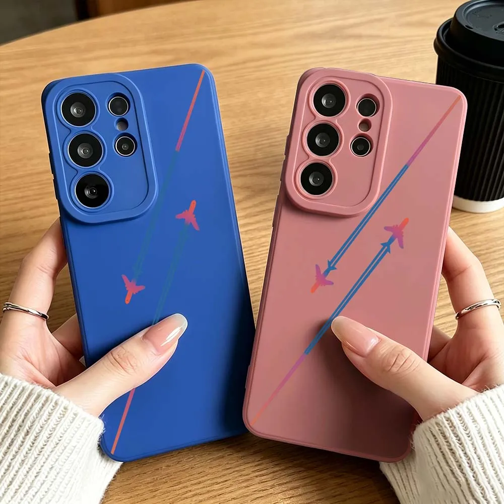 Cartoon Airplane Double Line Phone Case For Samsung Galaxy S26 S25 S24 S23 S22 S21 S20 Ultra Plus A15 A35 A54 A55 Soft Cover