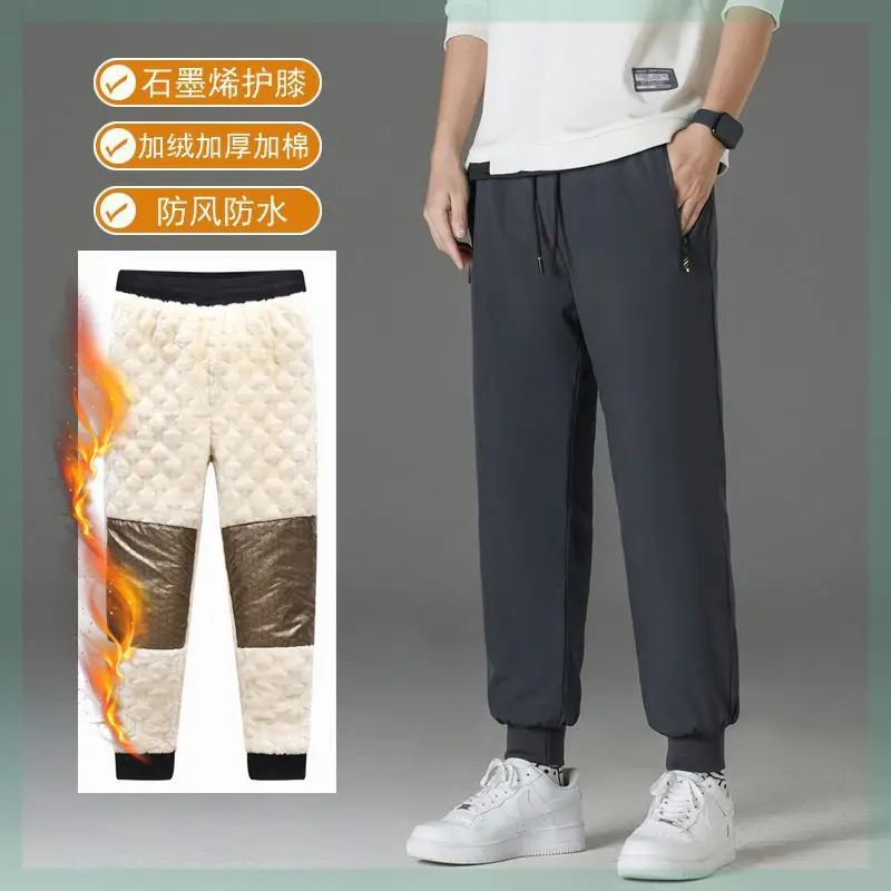 Plus Size L-8XL Winter Fleece Lined Pants Men Waterproof Loose Straight Leg Casual Trousers Thick Warm Cotton Pants Man PT-569