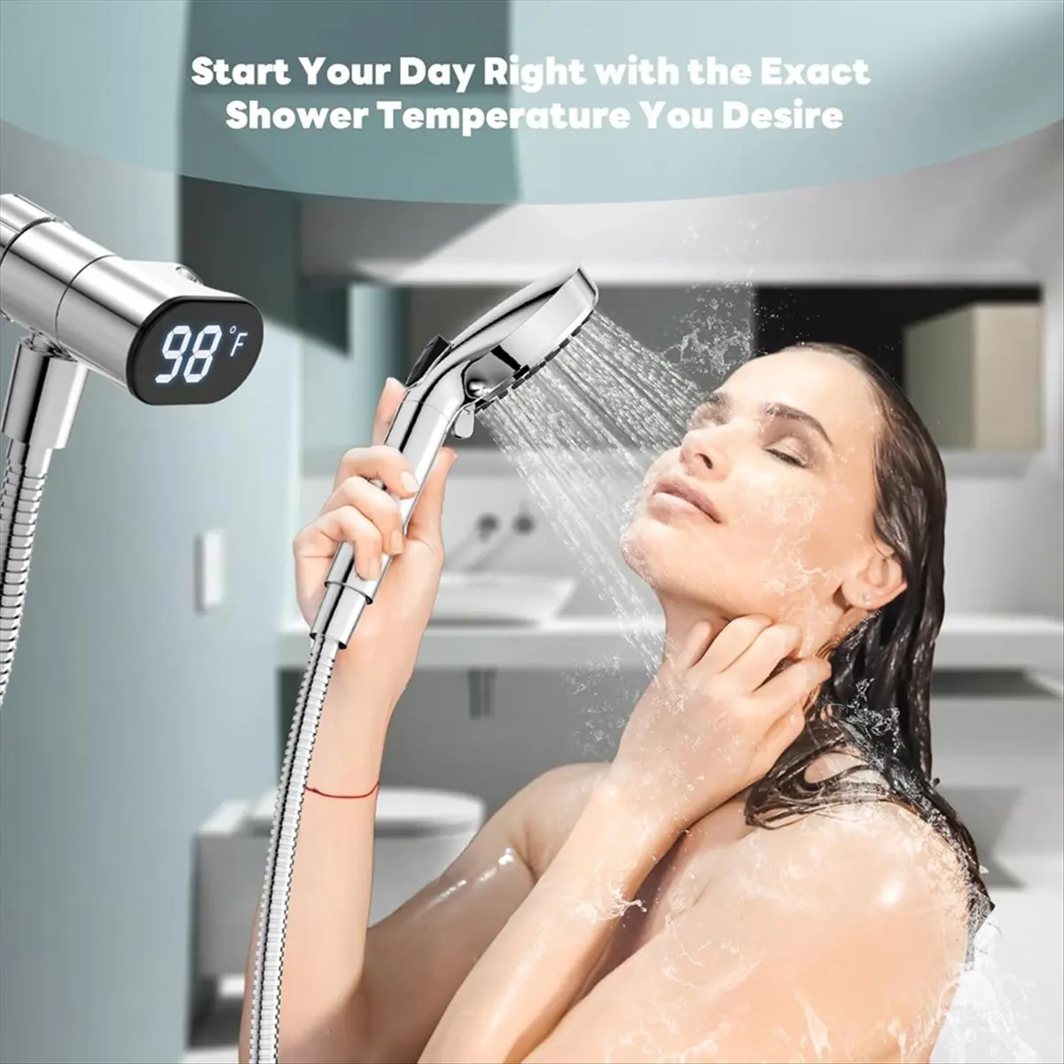 Digital Display Adapter Shower Head Holder Home Bathroom Electroplating Dual Display Temperature Readings Digital Shower