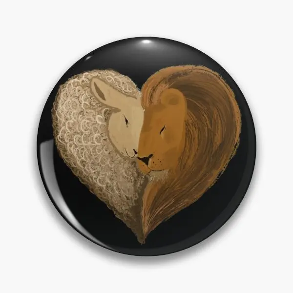 Lion And Lamb Love Heart Design  Soft Button Pin Lover Gift Hat Brooch Badge Women Lapel Pin Metal Clothes Funny Cartoon Fashion