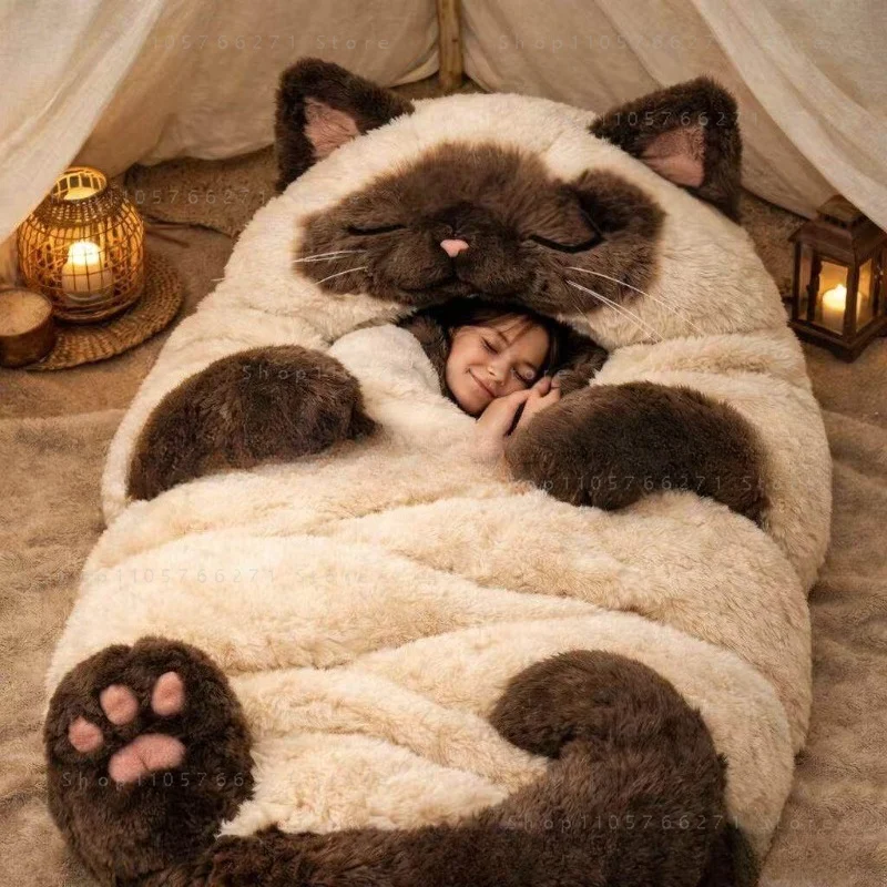 Adults Plush Envelope Sleeping Bag Dog Monkey Slumber Bag Home Travel Camping Cold Weather Men Women Plush Nap Mat Sleeping Bag