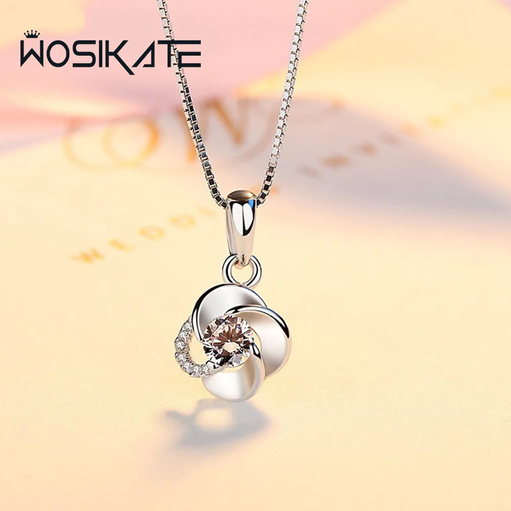 

WOSIKATE Korean 925 Sterling Silver Four-Leaf Clover Pendant Necklace For Women Simple Crystal Clavicle Chain Fashion Jewellery
