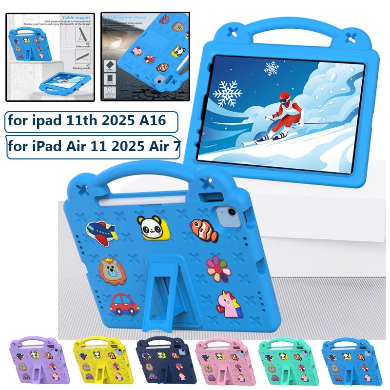 

Чехол из ЭВА для iPad 11-го поколения 2025 г. 11 дюймов A16 для Ipad 10th 10.9" Air5 4 3 Pro 2 1 9.7 5th 6th 10.2 9th 8 7 Чехол-подставка с ручкой Eva