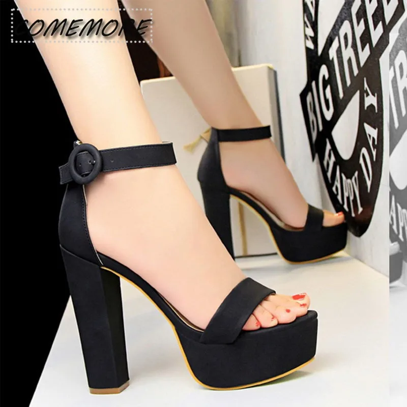 Zapatos de tacón alto con plataforma para mujer, Sandalias de tacón alto para fiesta, boda, club nocturno nupcial, Sexy, Punta abierta, talla grande