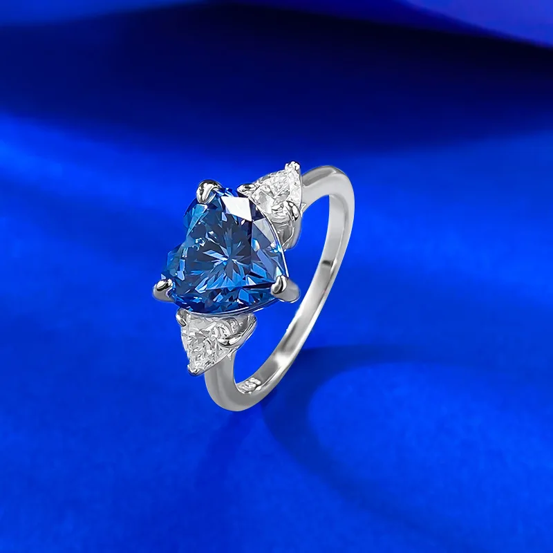 Luxury 9mm Heart High Carbon Diamond Women's Ring - 925 Sterling Silver Engagement Ring & Female Wedding Band Party Jewelry Gift