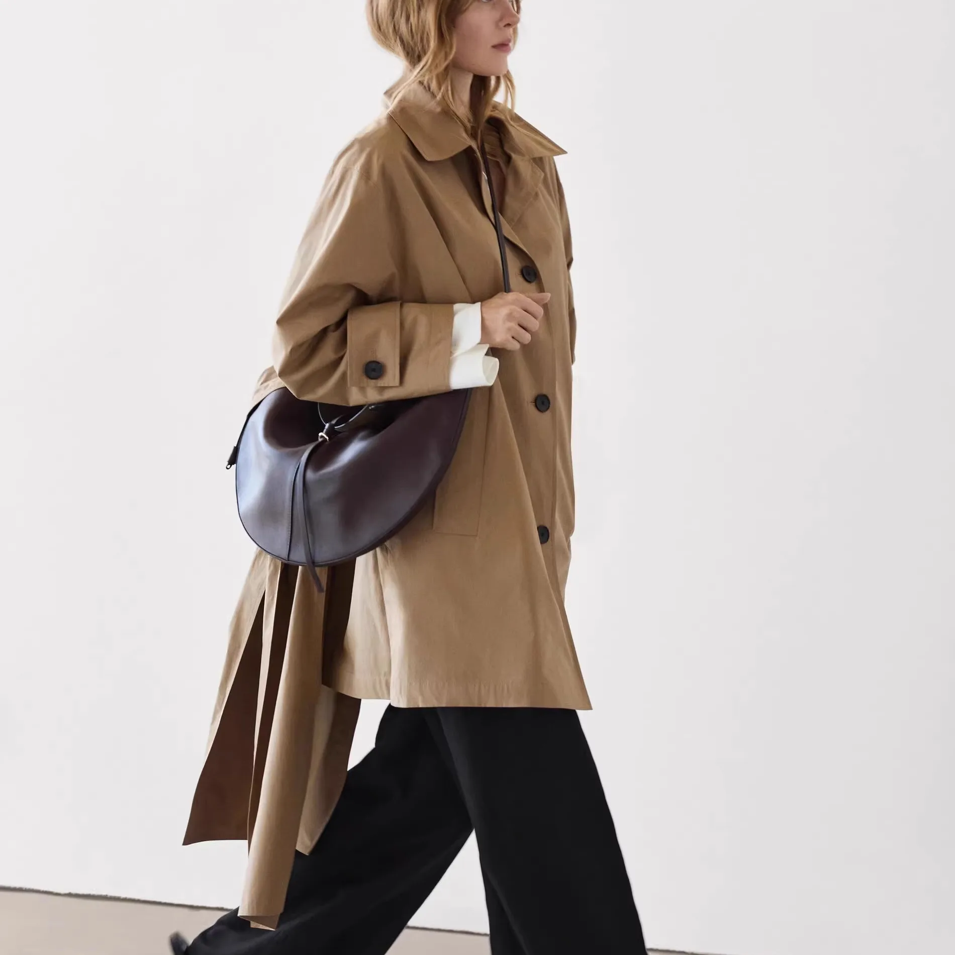 

Autumn Winter Women's Scarf Design Classic Brown Briti Sle Mid-Length Coat Commute Sle Long Sve Button up Pure Color