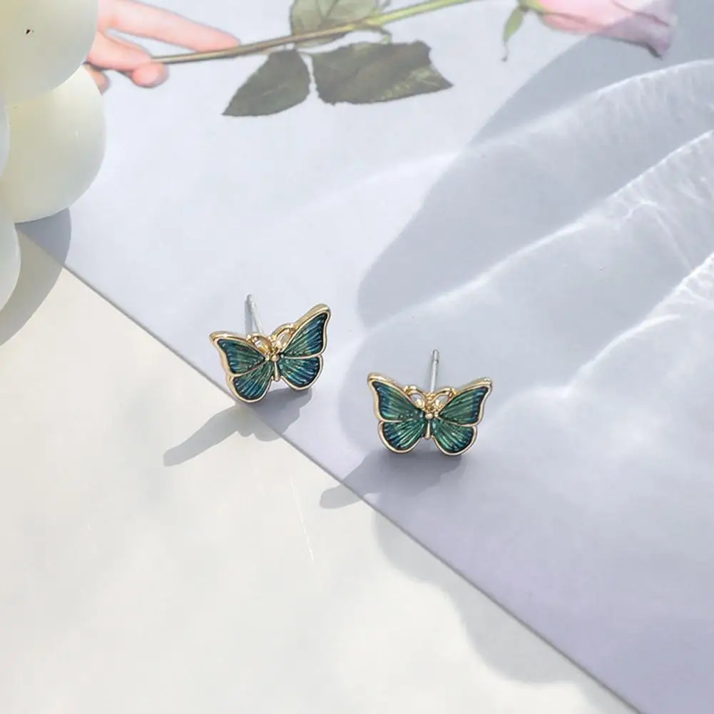 1 Pair Piercing Exquisite Stud Earrings Elegant Earrings Vivid Appearance Enamel Butterflies Shape Ear Studs Jewelry Accessories