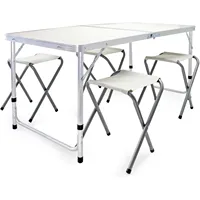 Camping table 120x60x70cm with 4 folding stools, portable briefcase type, adjustable height, ideal for picnic and camping