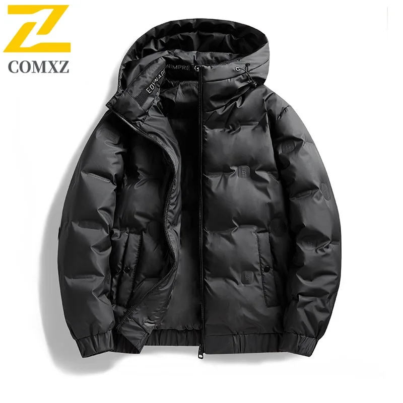 COMXZ Men Down Jacket Classic Hooded Outdoor Mountaineering Thickened Warm Parka Solid Color Travel Lightweight Winter Down Coat