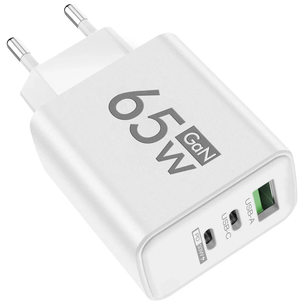 65 W GaN USB-Ladegerät, 3 Anschlüsse, PD Typ C, schnelles Aufladen, EU/US/KR-Stecker, Reise-Wandadapter, Schnellladung, USB-C-Ladegerät, Netzteil