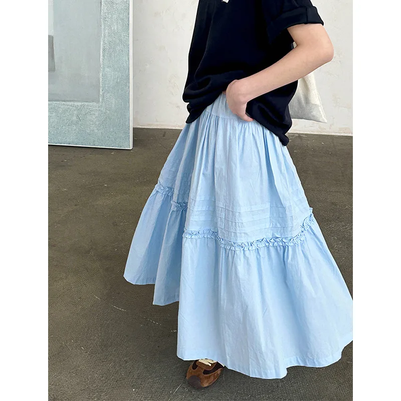 春の新韓国語バージョン優しい風圧プリーツ A ライン妖精ビッグスカート妖精スカートハーフスカート