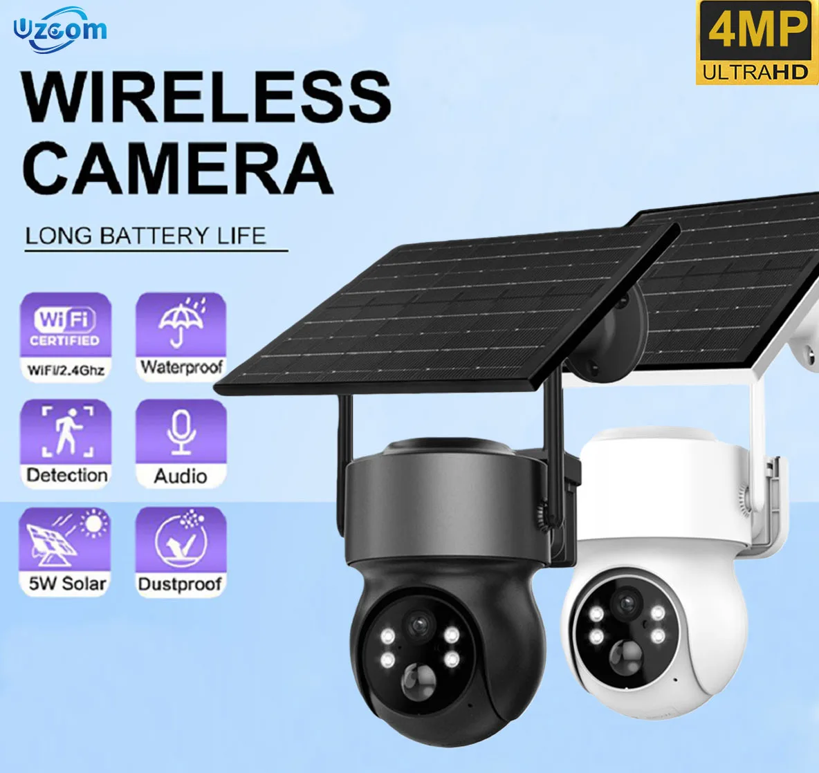 

Уличная Wi-Fi PTZ-камера 4MP HD Беспроводная IP-камера на солнечной энергии со встроенным аккумулятором видеонаблюдения для домашней безопасности iCsee