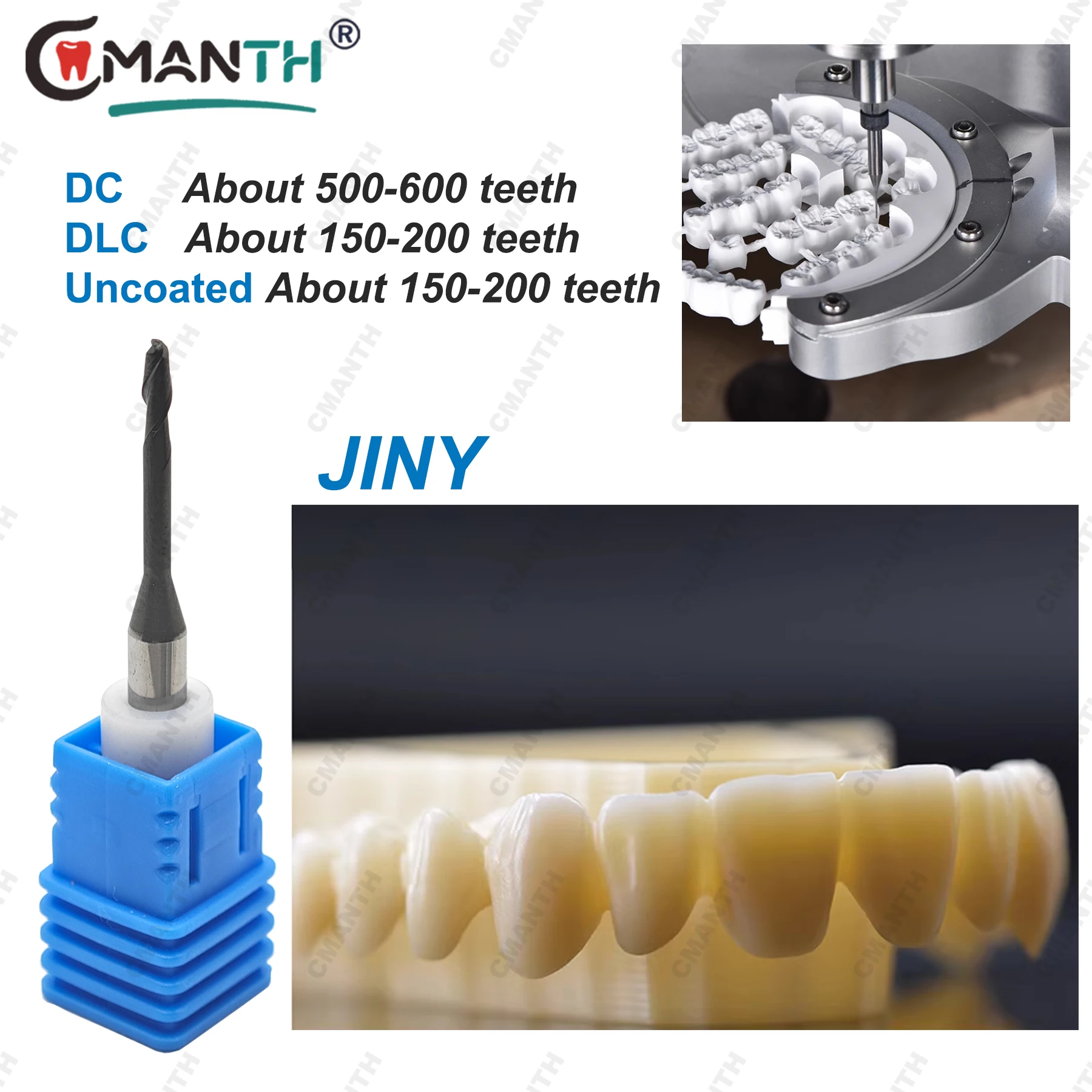 Dental Zirconia Milling Burs For Cutting Zirconia PMMA Disc Diamond Coated Shank Dentistry Lab Grinding Tools JINY DC/DLC