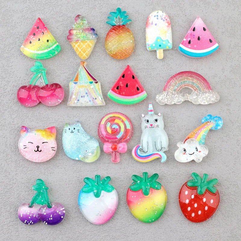 5pcs cute rainbow fruit cat resin flatback diy kawaii resin accessories crafts materials scrapbooking embellishment