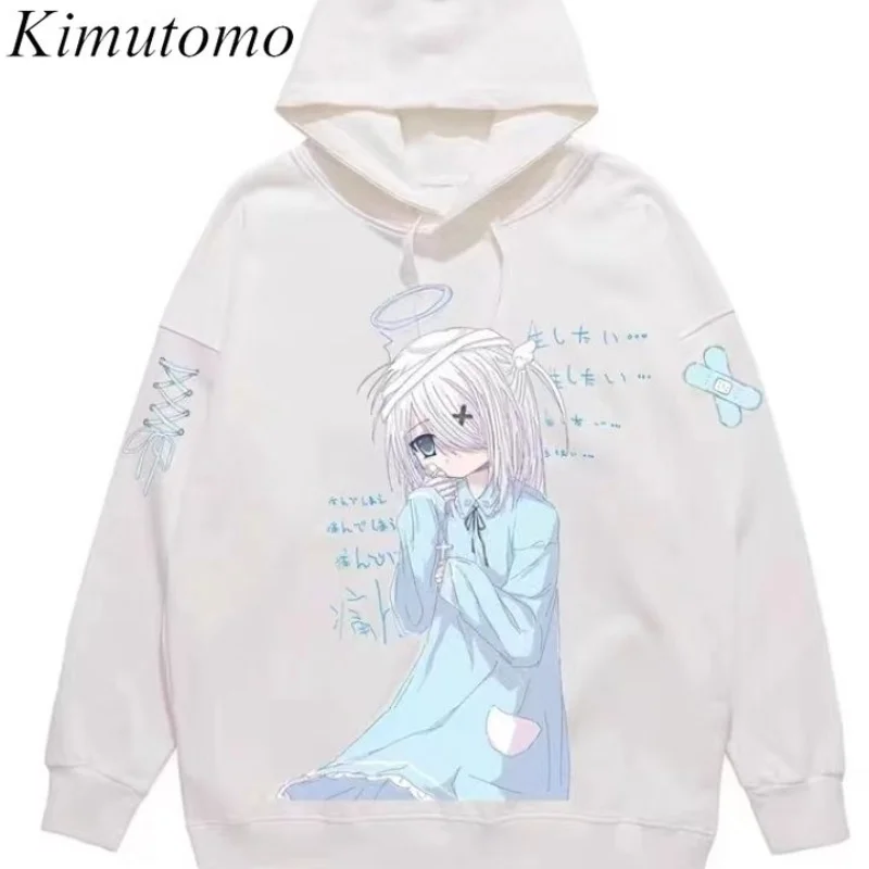 

Kimutomo Japanese Y2k Hoodies 2025 New Cute Anime Water Color World Angel Harajuku Long Sleeve Cartoon Sweatshirt Japanese Style
