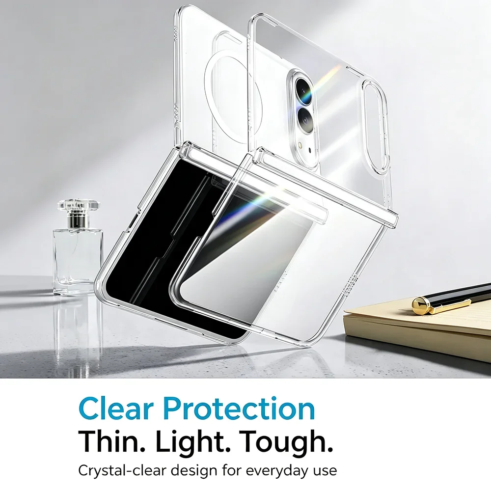 HANNUO For iPhone Duo Fold Case Crystal Clear Acrylic Back Magnetic Cover for Magsafe Fold All-round Camera Protect Soft Shell